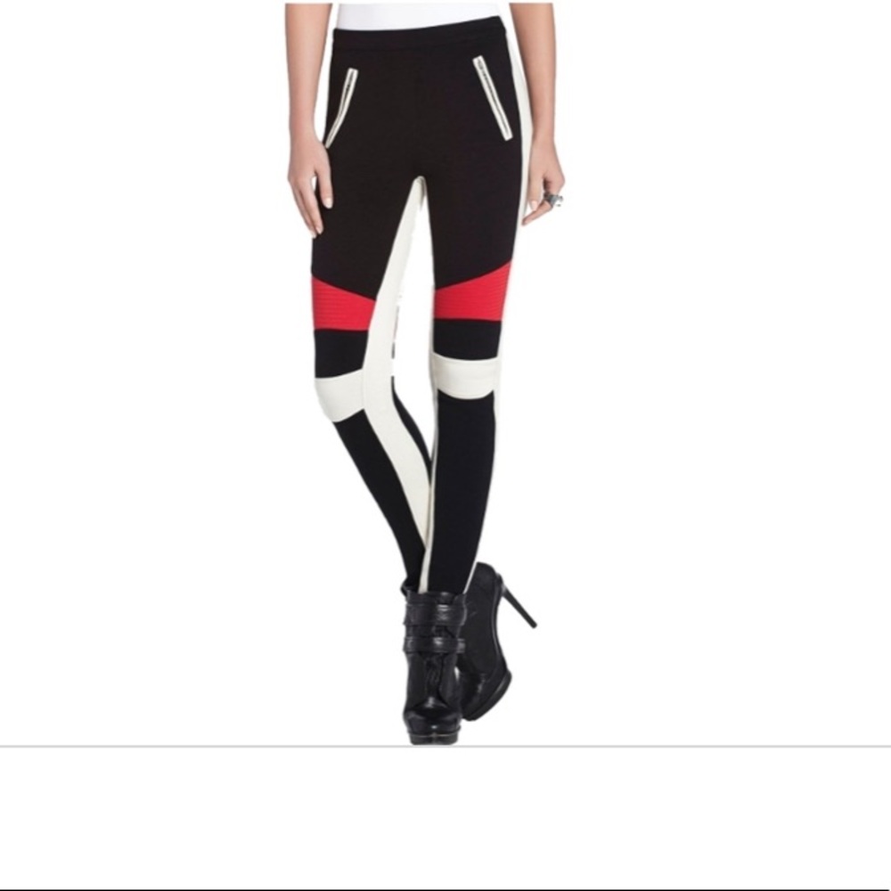 BCBG MAXAZRIA BLK RED BEIGE SKINNY PANTS